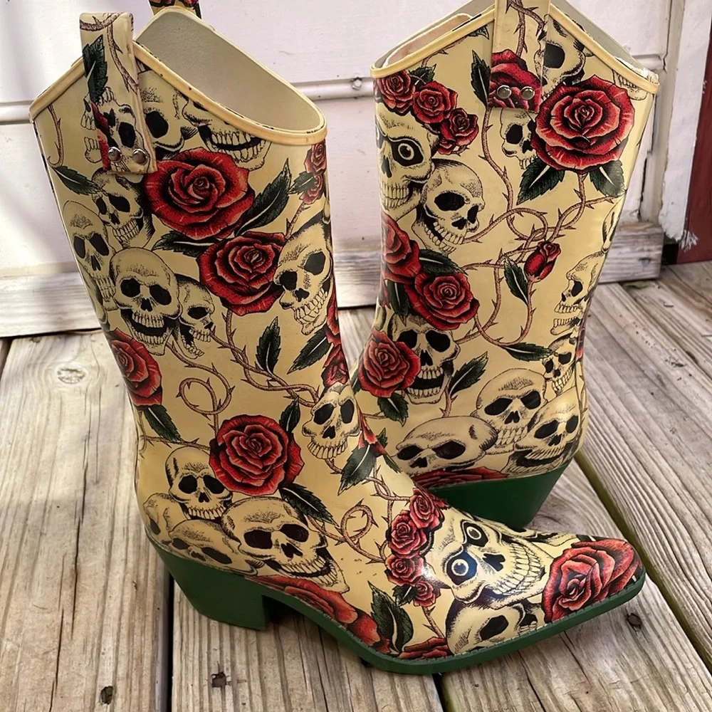 NOMAD  Skull Rose Western Cowgirl Mid Calf Women's Boots Size 9
